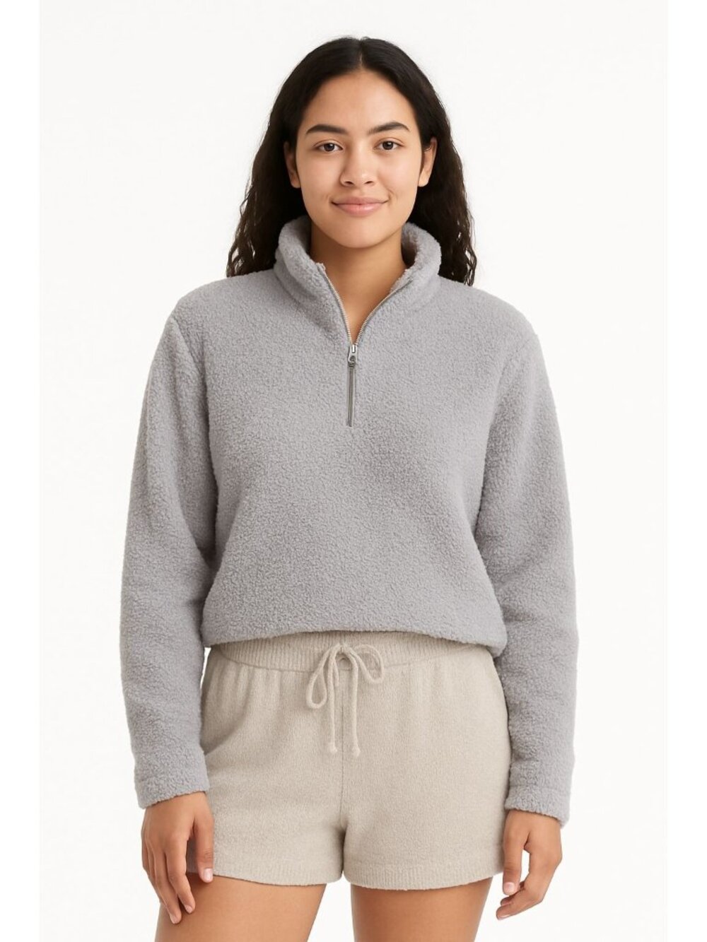 DYI Women's Tranquil 1/2 Zip Fuzzy Fleece Grey Size Large